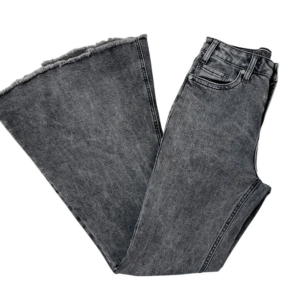 Rock & Roll Denim Bell Bottom Jeans Womens 26 Black Excellent High Rise Flare - Picture 12 of 15